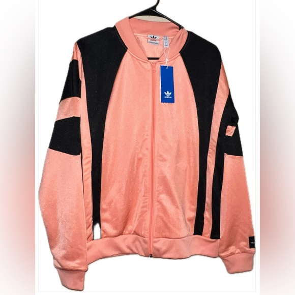 Adidas Coral and Black Zip-Up Bomber Track Jacket Size Medium NWT CD6871 - Picture 4 of 14